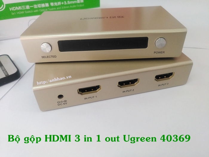 Bộ gộp HDMI 3 vào 1 ra độ phân giải 4K, 3D Ugreen 40369